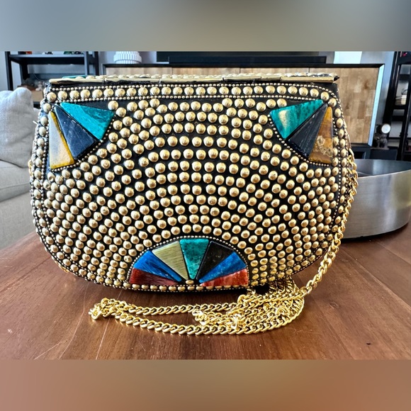 Artisan Nepal Studded Mosaic Colorful Hard Case Bag - Picture 5 of 8